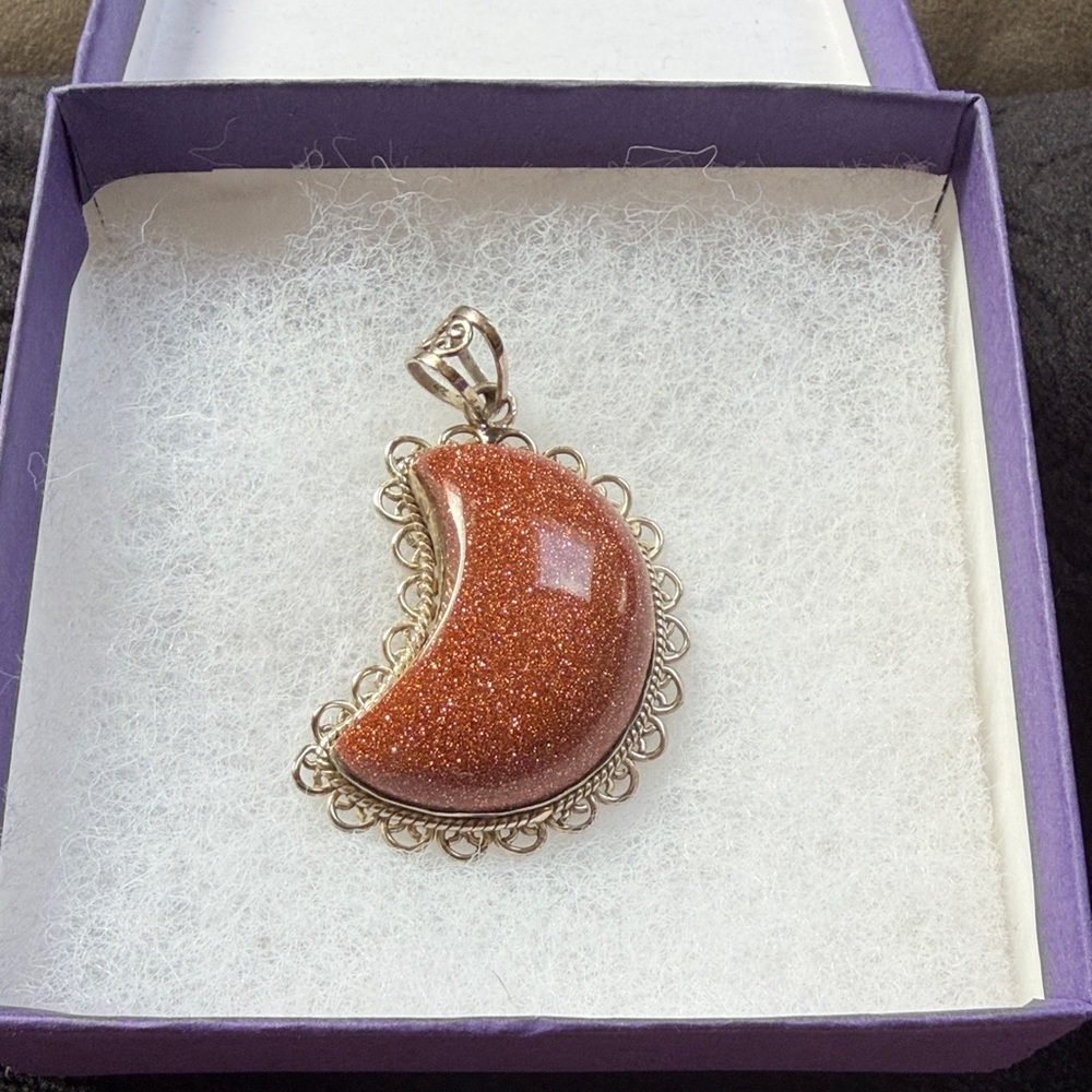 Shimmering Crescent goldstone Pendant Necklace